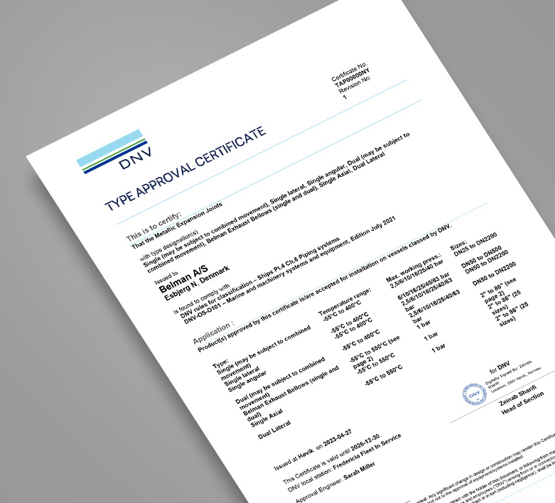 Belman DNV-Typgenehmigung für Kompensatoren